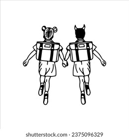 vector illustration of two friendly little children