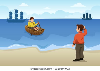 A vector illustration of Two Friends Saying Goodbye