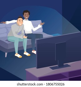A vector illustration Two Friends Watching TV