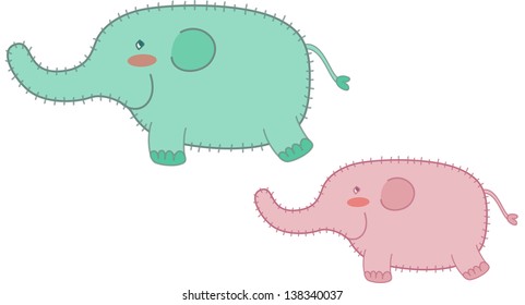 Vector illustration of two funny elephants