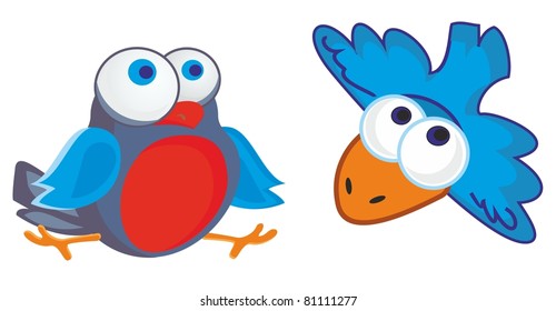 vector illustration - two funny little birds with big round eyes
