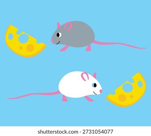 Ilustração vetorial de dois ratos engraçados e queijo