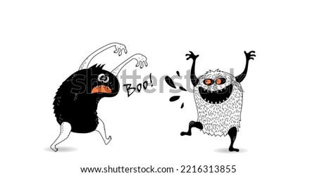 Vector illustration of two funny monsters isolated on a white background.