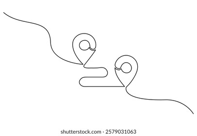 Vector illustration of two geolocation icons and the distance between them. Transportation or dissemination symbol, google map point route directions and location outline vector art illustration.