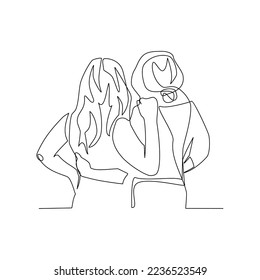 Vector illustration of two girlfriends drawn in line art style