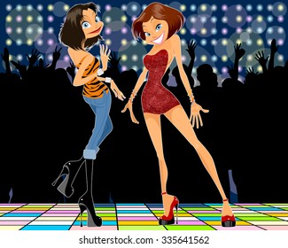Vector illustration of two girls dancing