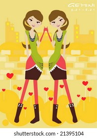 Vector illustration of two girls and gemini