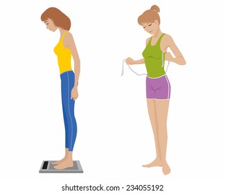 Vector illustration of a two girls on white