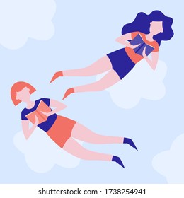 Vector illustration of two girls reading a book on an abstract background. Literacy day or international book day.