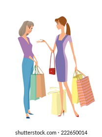 Vector illustration of a two girls shopping