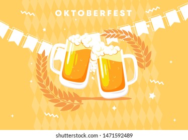 Vector illustration of two glasses of beer, beer festival Oktoberfest