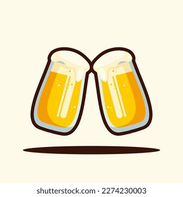 
vector illustration of two glasses of cartoon beer.food sticker,food cartoon