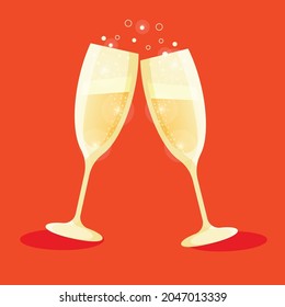 Vector illustration of two glasses of champagne. Cristmas, New years, Valentin day. 