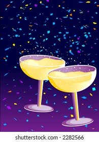 Vector illustration with two glasses of Champagne in a New Year celebration