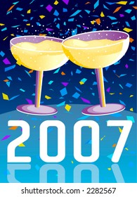 Vector illustration with two glasses of champagne in a new year celebration.