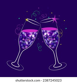 Vector illustration of two glasses of champagne in a trendy style. New Year and Christmas concept.