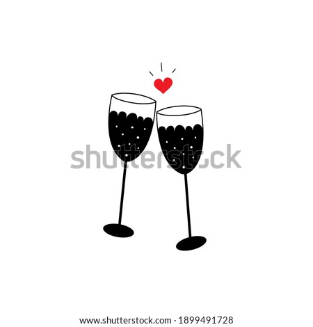 Vector illustration of two glasses of champagne or wine celebrating, making a toast.