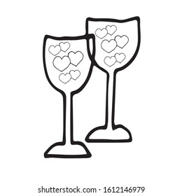 Vector illustration of two glasses with hearts on them
