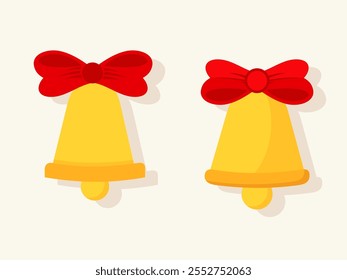 Vector illustration of two golden jingle bells with a simple design. These bells are often used as Christmas decorations and can be hung on Christmas trees. for design projects Christmas greeting card