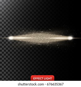 Vector illustration of a two golden light rays with glitter, a light beams with sparks, a glow effect, an explosion, a flash on a black background. Design element