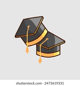 Vector illustration of two graduation caps with tassels, perfect for educational, academic, and celebratory design projects. High-quality and versatile for various creative uses.