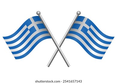 Vector Illustration of Two Greece Flags Crossed in 3D Style – Simple Design, Isolated on White Background, Editable and Scalable EPS File for Graphic and Print Use