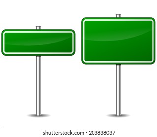 Vector illustration of two green blank road sign