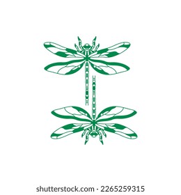 vector illustration of two green dragonflies