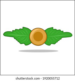 Vector illustration of two green leaves and one gold button in the middle. Vector suitable for logos and decorations