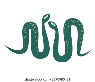 Vector illustration Two green snakes on a white background Esoteric decorative elements