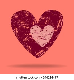 vector illustration of two grungy hearts hanging in the air