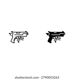 A vector illustration of two guns with blood splatter, one in black and white and the other in solid black.