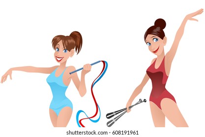 Vector illustration of two gymnast girls 
