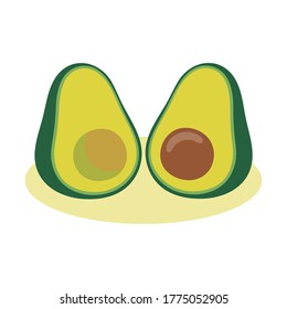 Vector illustration of two halves of avocado. Cut avocado, one half with a bone and the other without.