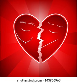 Vector illustration, two halves of the heart hugging each other