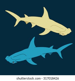 Ilustración vectorial con dos tiburones martillo