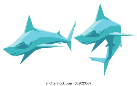 vector illustration of two hammerhead sharks isolated