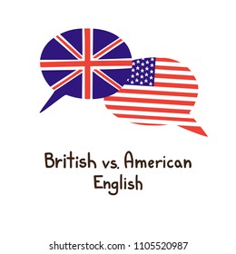 Vector illustration with two hand drawn doodle speech bubbles with a national flag of  and hand written name of the  language. Modern design for language course or translation agency.