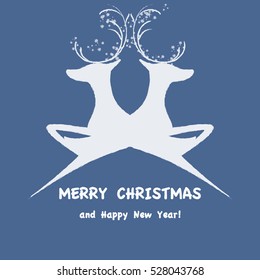 Vector illustration, two hand-drawn deers, silhouette