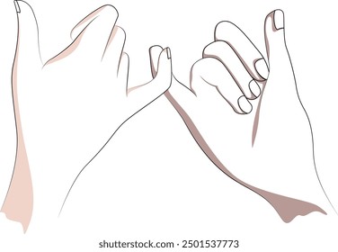 Vector illustration of two hands with different tones of skin color touching the tip of the pinky finger in a traditional friendly "pinky swear".