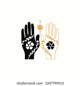 vector illustration of two hands with flowers