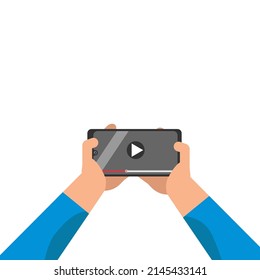 Vector illustration of two hands holding their smart phones, watching streaming videos or movies .