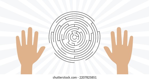 ilustración vectorial de dos manos y laberinto para solución de problemas de conflictos de complicaciones
