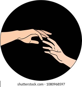 vector illustration. two hands reaching each other on black background