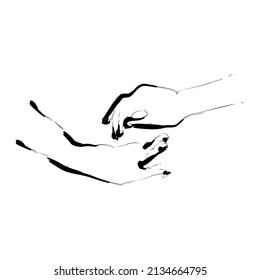 Vector illustration of two hands reaching out as a symbol of mutual help or giving. hand drawn sketch 2