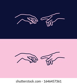 Vector illustration two hands. Romantic background, tenderness, art