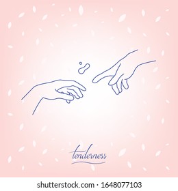 Vector illustration two hands. Romantic background, tenderness