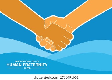 Ilustración vectorial de dos manos temblando, simbolizando la unidad y la fraternidad humana para el Día Internacional de la Fraternidad Humana.