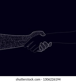 Vector illustration with two hands that hold each other. Minimalist linear vector graphics.
