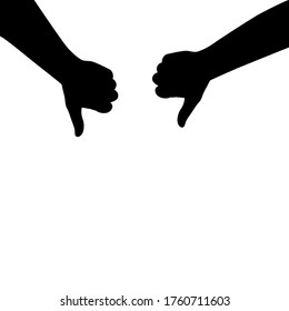 Vector illustration of two Hans and arms with thumbs down in black colour isolated on white background 